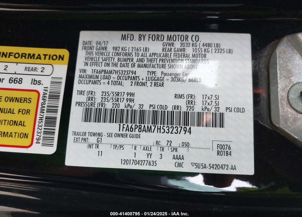 2017 FORD MUSTANG VIN: 1FA6P8AM7H5323794