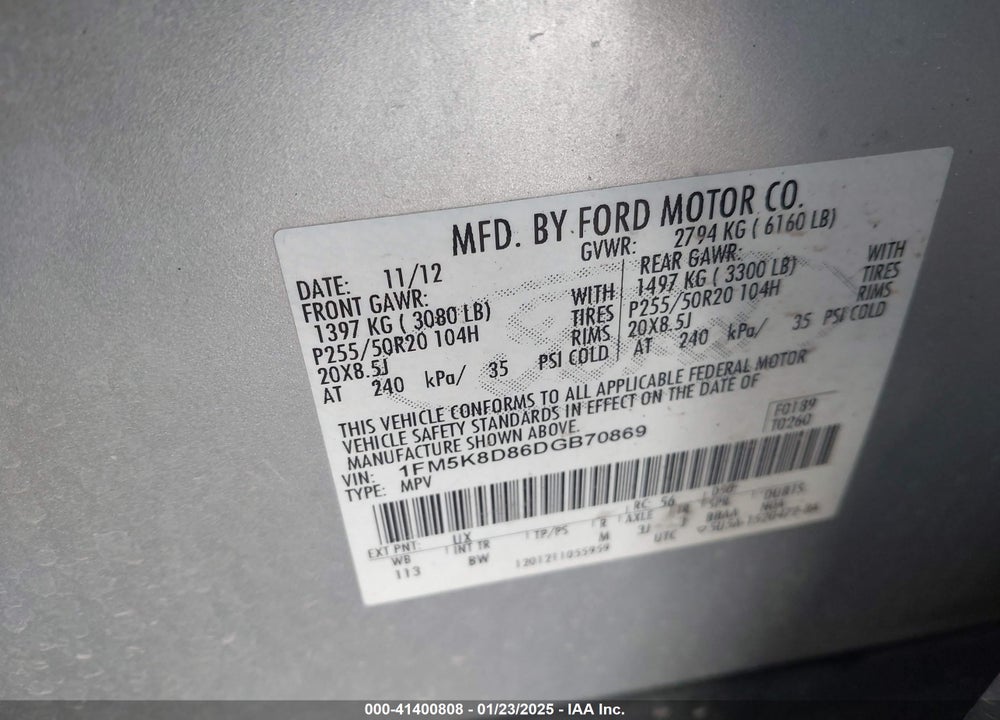 2013 FORD EXPLORER XLT VIN: 1FM5K8D86DGB70869