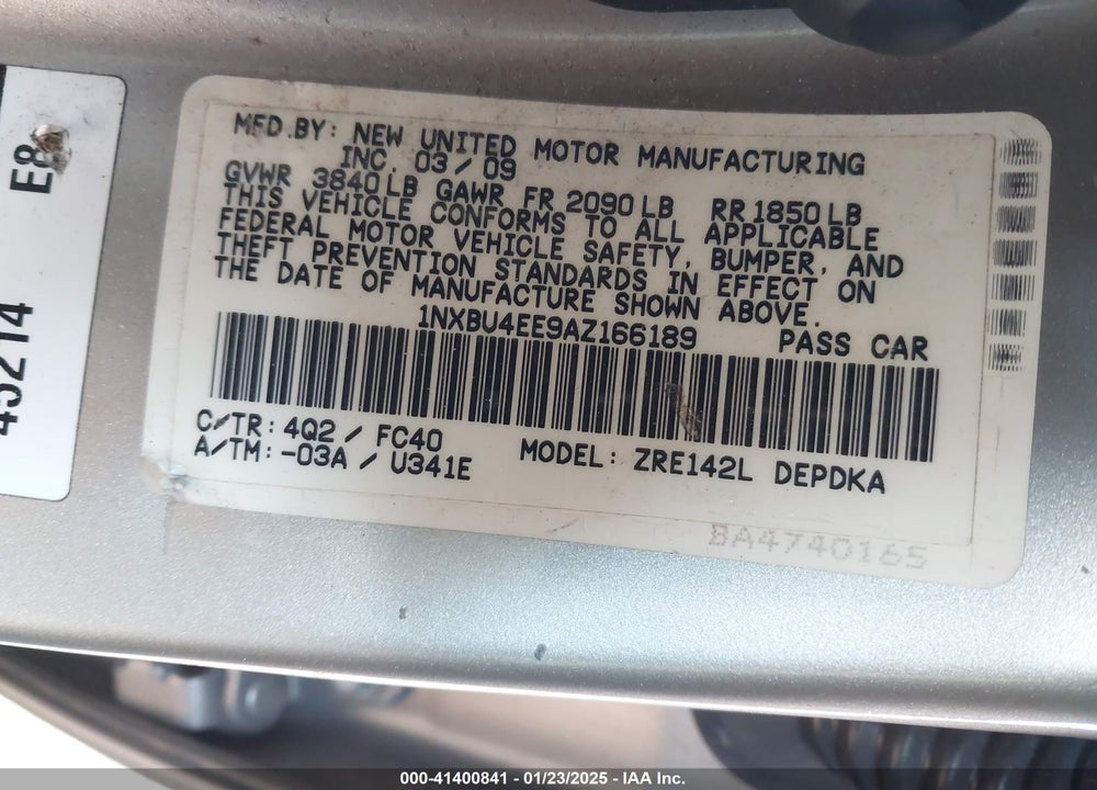 2010 TOYOTA COROLLA VIN: 1NXBU4EE9AZ166189