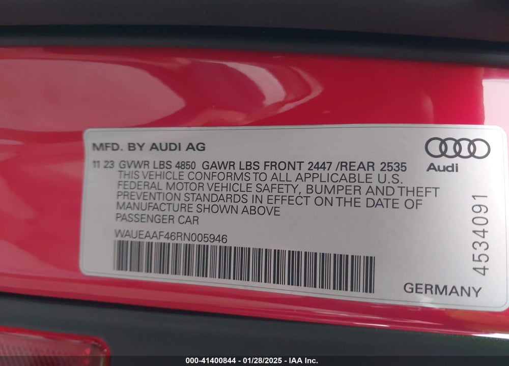 2024 AUDI A4 VIN: WAUEAAF46RN005946