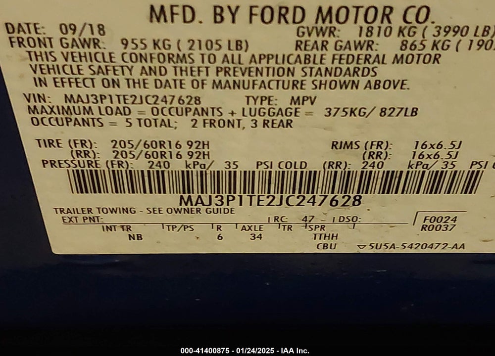 2018 FORD ECOSPORT SE VIN: MAJ3P1TE2JC247628