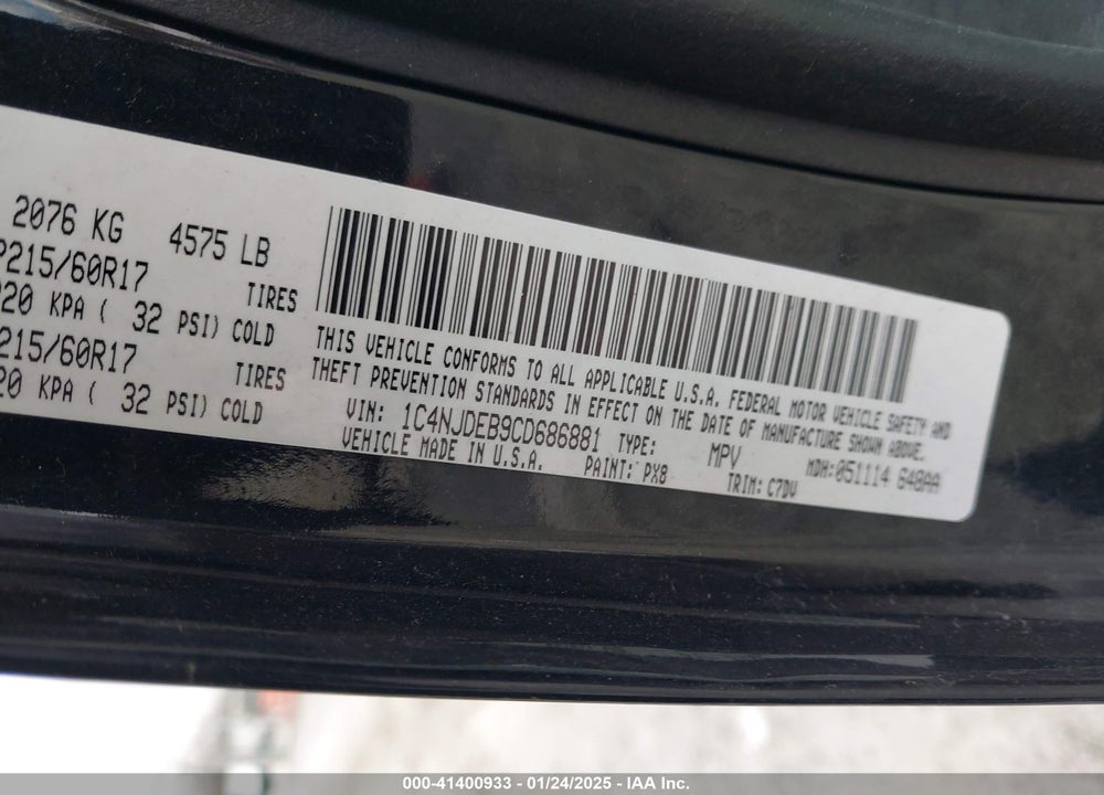 2012 JEEP COMPASS LATITUDE VIN: 1C4NJDEB9CD686881
