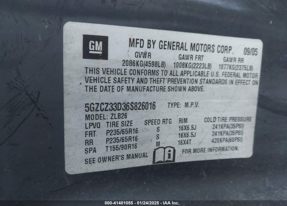 2006 SATURN VUE 4 CYL VIN: 5GZCZ33D36S826016
