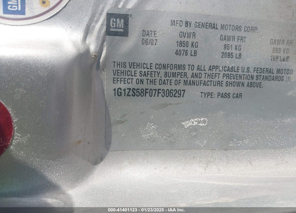 2007 CHEVROLET MALIBU VIN: 1G1ZS58F07F306297