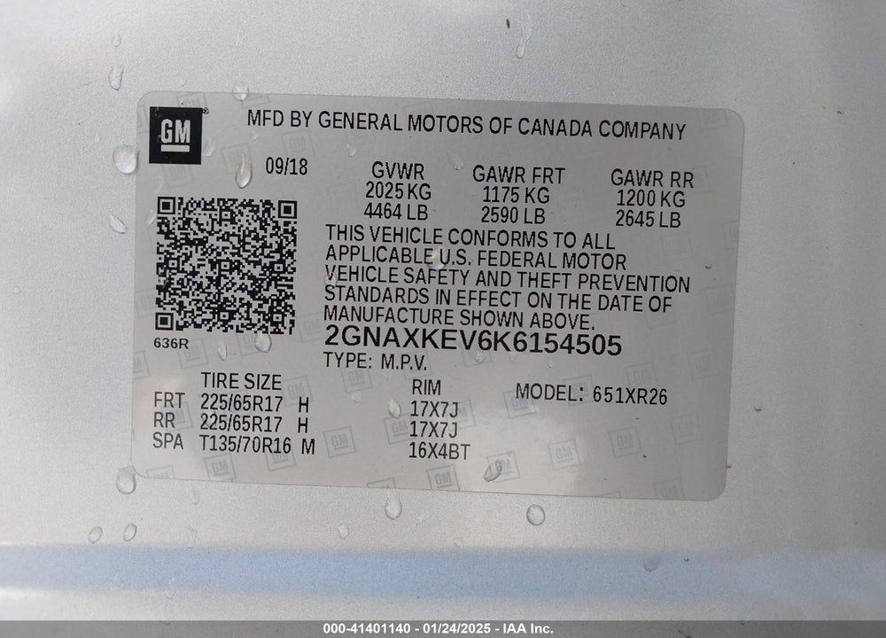 2019 CHEVROLET EQUINOX LT VIN: 2GNAXKEV6K6154505