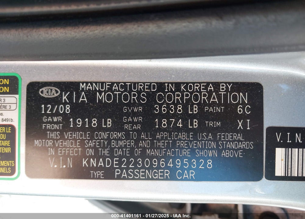 2009 KIA RIO LX AUTOMATIC VIN: KNADE223096495328
