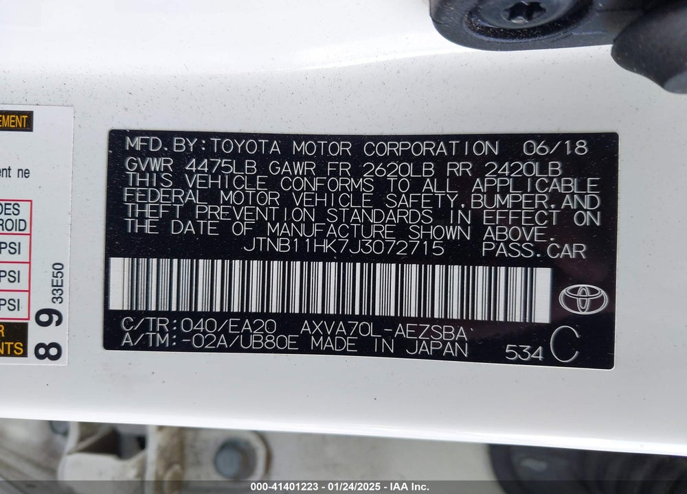 2018 TOYOTA CAMRY VIN: JTNB11HK7J3072715