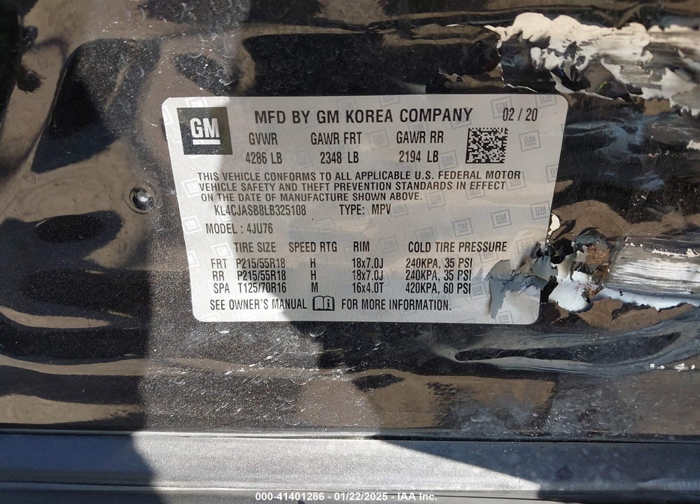 2020 BUICK ENCORE FWD PREFERRED VIN: KL4CJASB8LB325108