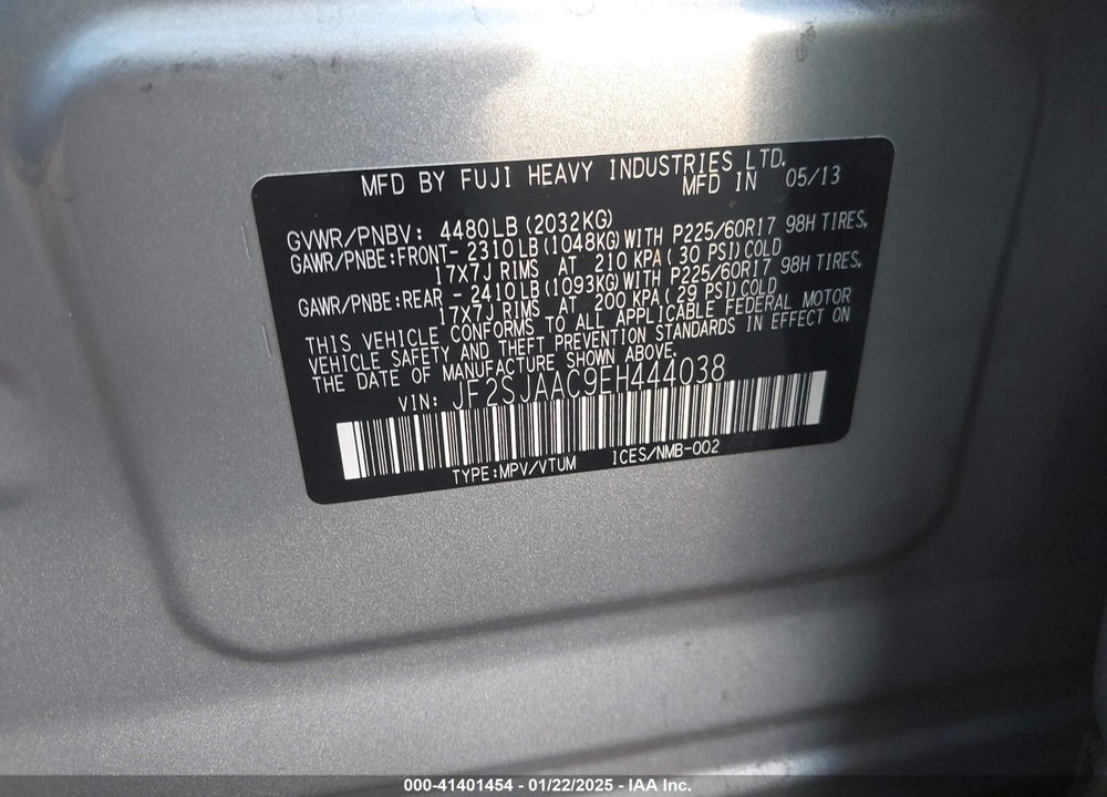 2014 SUBARU FORESTER 2.5I VIN: JF2SJAAC9EH444038