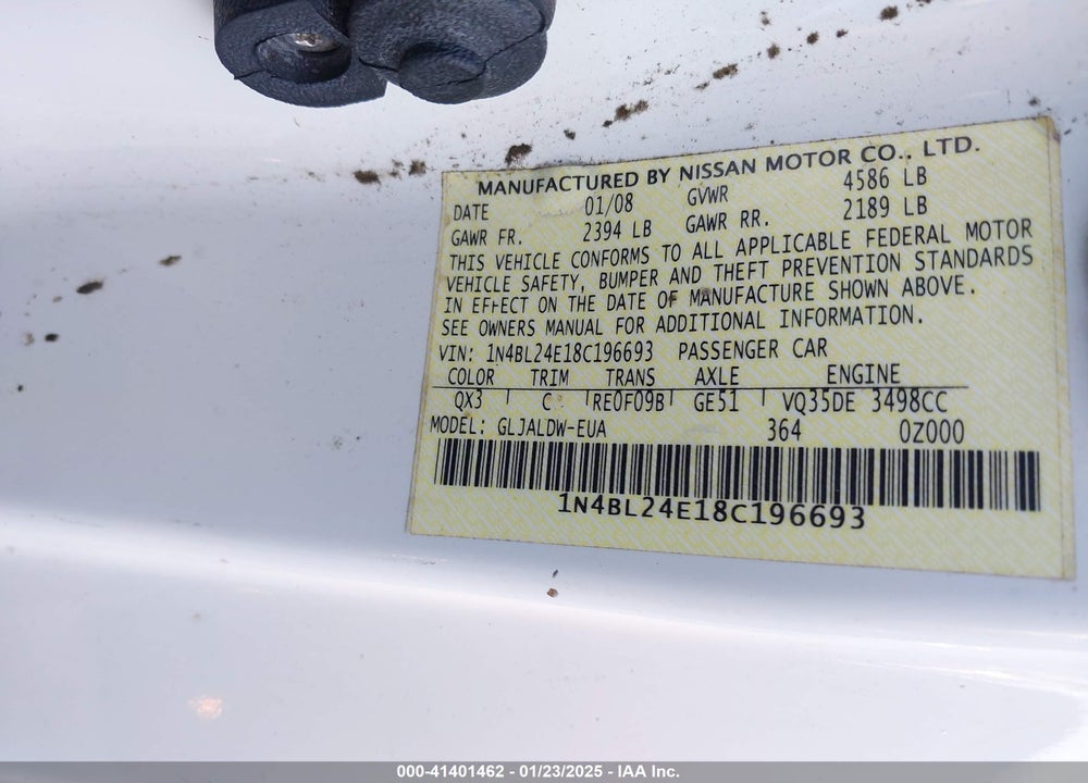 2008 NISSAN ALTIMA VIN: 1N4BL24E18C196693