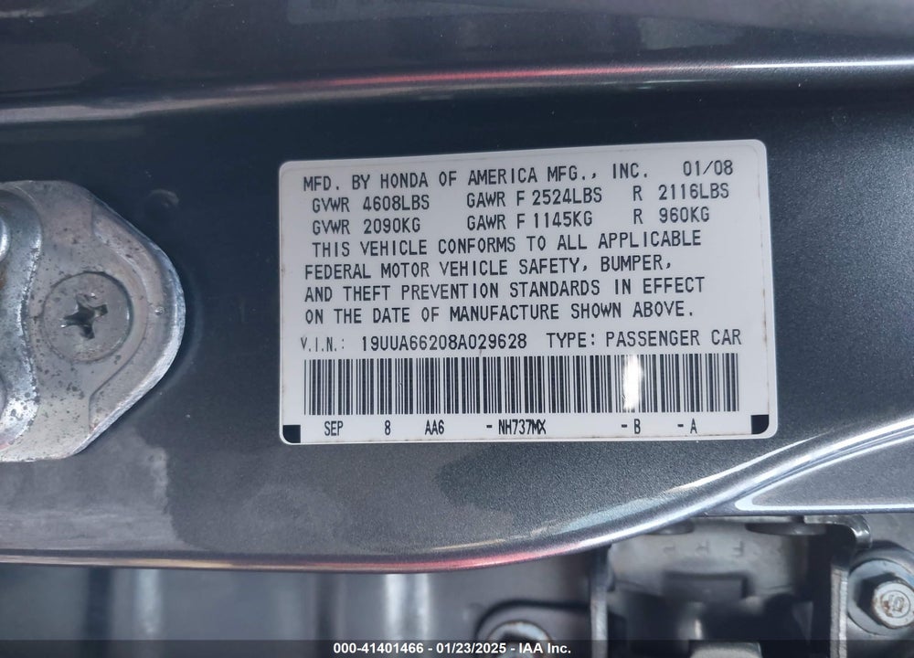 2008 ACURA TL VIN: 19UUA66208A029628