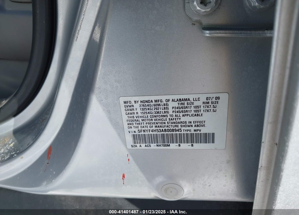 2010 HONDA PILOT EX-L VIN: 5FNYF4H53AB008945