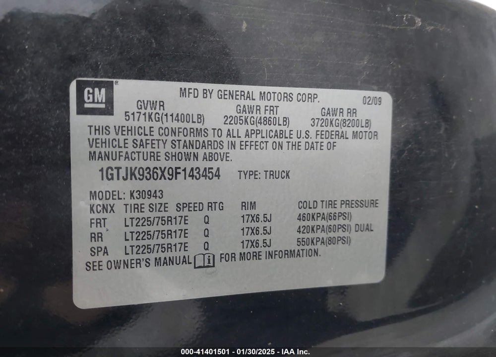 2009 GMC SIERRA 3500HD SLT VIN: 1GTJK936X9F143454