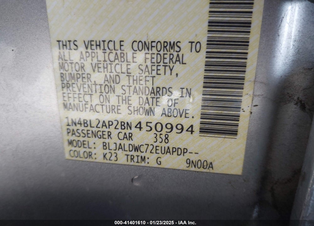 2011 NISSAN ALTIMA VIN: 1N4BL2AP2BN450994