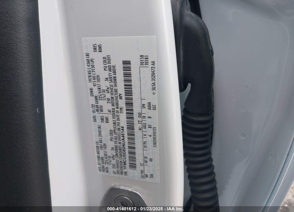 2022 FORD ESCAPE SE VIN: 1FMCU0G60NUA46144