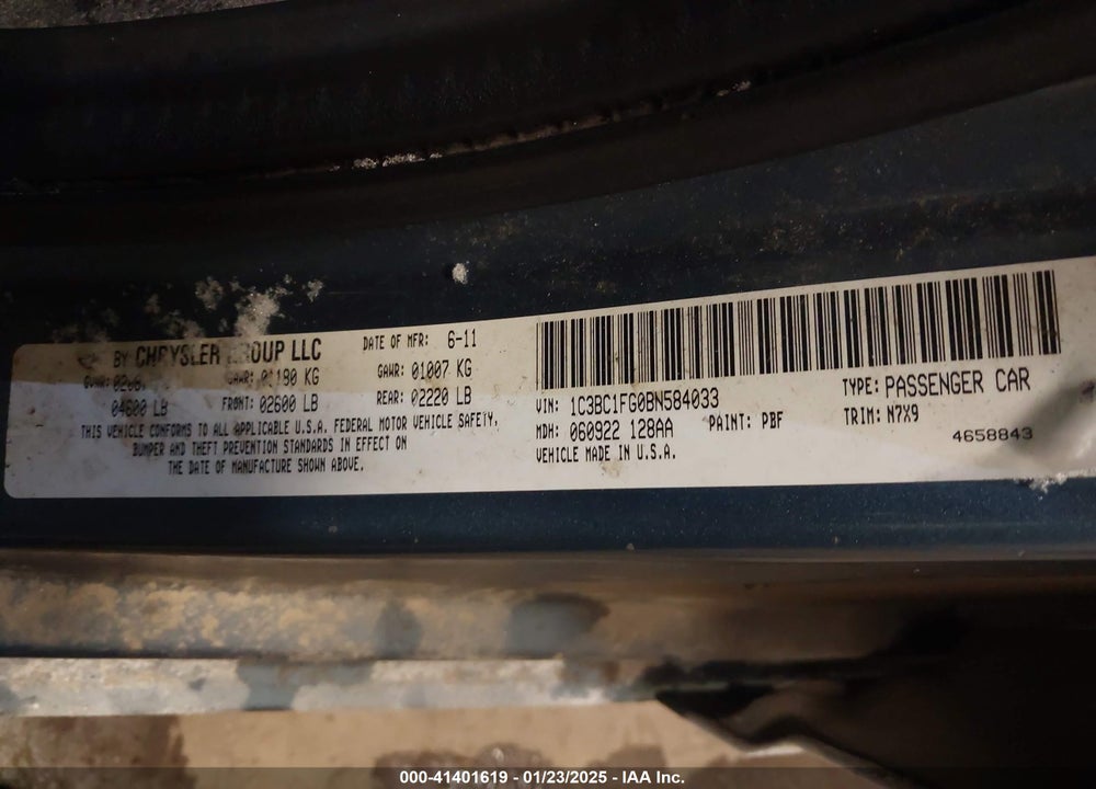 2011 CHRYSLER 200 VIN: 1C3BC1FG0BN584033