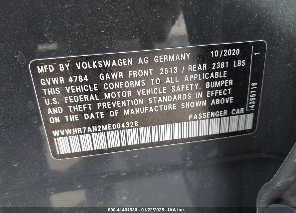 2021 VOLKSWAGEN ARTEON VIN: WVWHR7AN2ME004328
