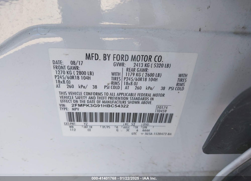 2017 FORD EDGE SE VIN: 2FMPK3G91HBC54322