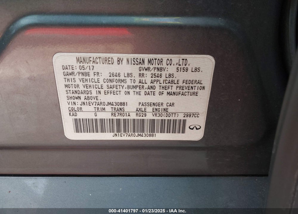 2018 INFINITI Q50 VIN: JN1EV7AR0JM430881