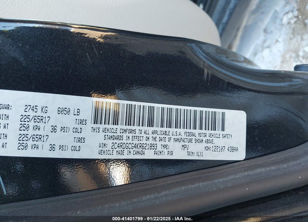 2019 DODGE GRAND CARAVAN SXT VIN: 2C4RDGCG4KR621893