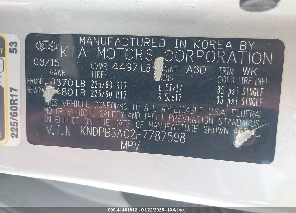 2015 KIA SPORTAGE LX VIN: KNDPB3AC2F7787598