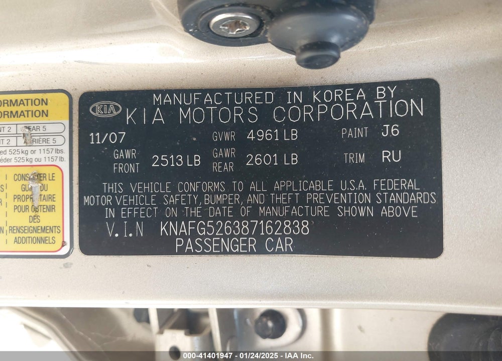 2008 KIA RONDO LX V6 VIN: KNAFG526387162838