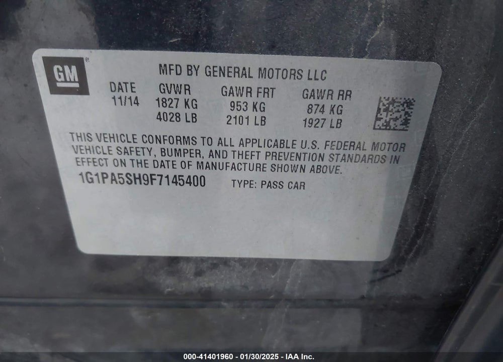 2015 CHEVROLET CRUZE VIN: 1G1PA5SH9F7145400