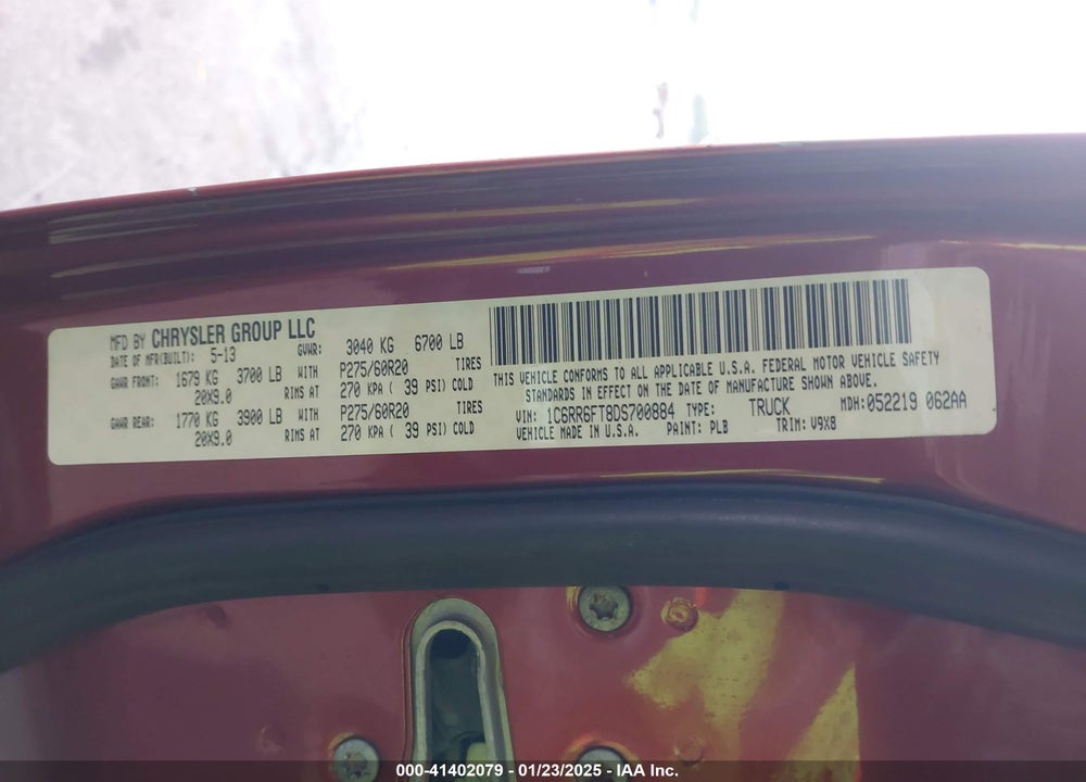 2013 RAM 1500 VIN: 1C6RR6FT8DS700884