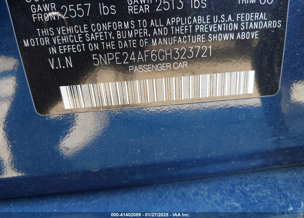 2016 HYUNDAI SONATA VIN: 5NPE24AF6GH323721