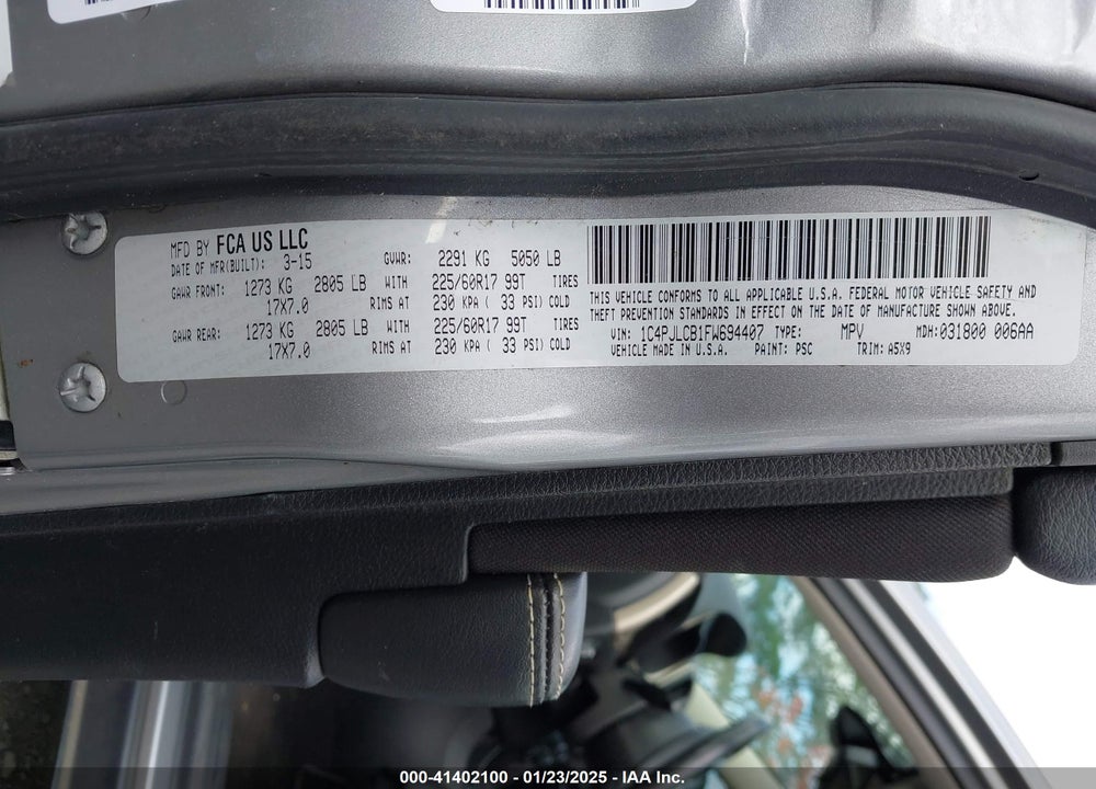 2015 JEEP CHEROKEE LATITUDE VIN: 1C4PJLCB1FW694407