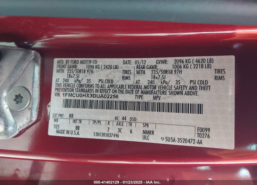 2013 FORD ESCAPE SEL VIN: 1FMCU0HX3DUA02256