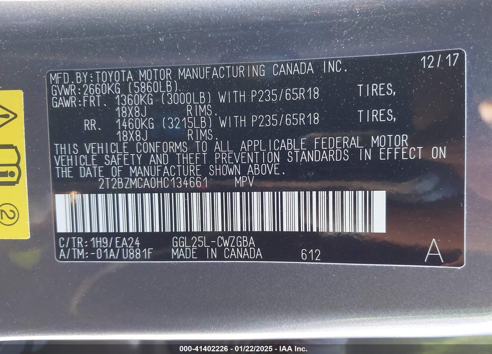 2017 LEXUS RX 350 VIN: 2T2BZMCA0HC134661