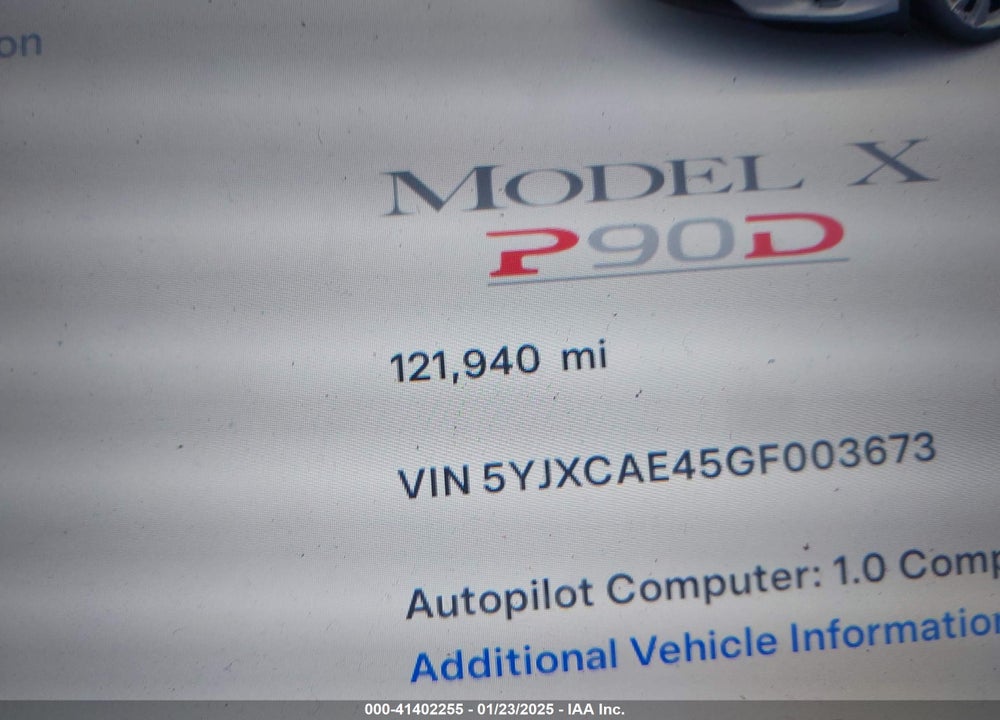 2016 TESLA MODEL X VIN: 5YJXCAE45GF003673