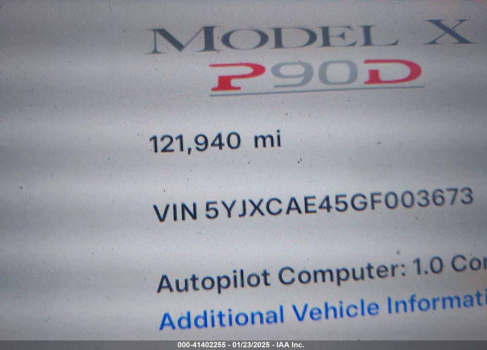 2016 TESLA MODEL X VIN: 5YJXCAE45GF003673