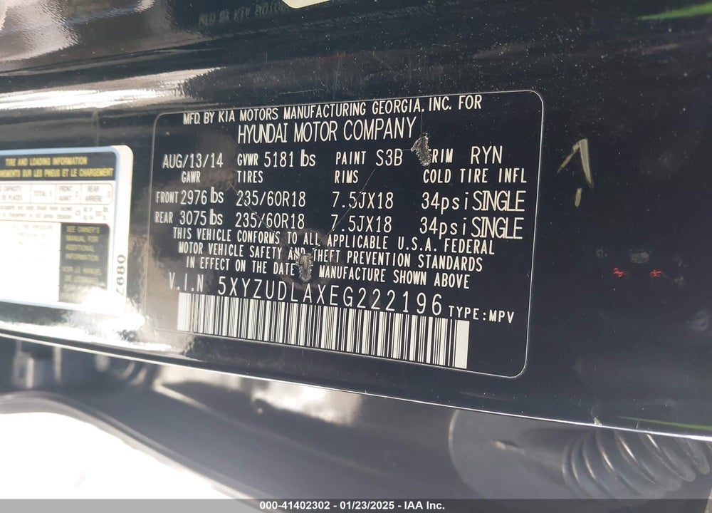 2014 HYUNDAI SANTA FE SPORT 2.0L TURBO (A6) VIN: 5XYZUDLAXEG222196