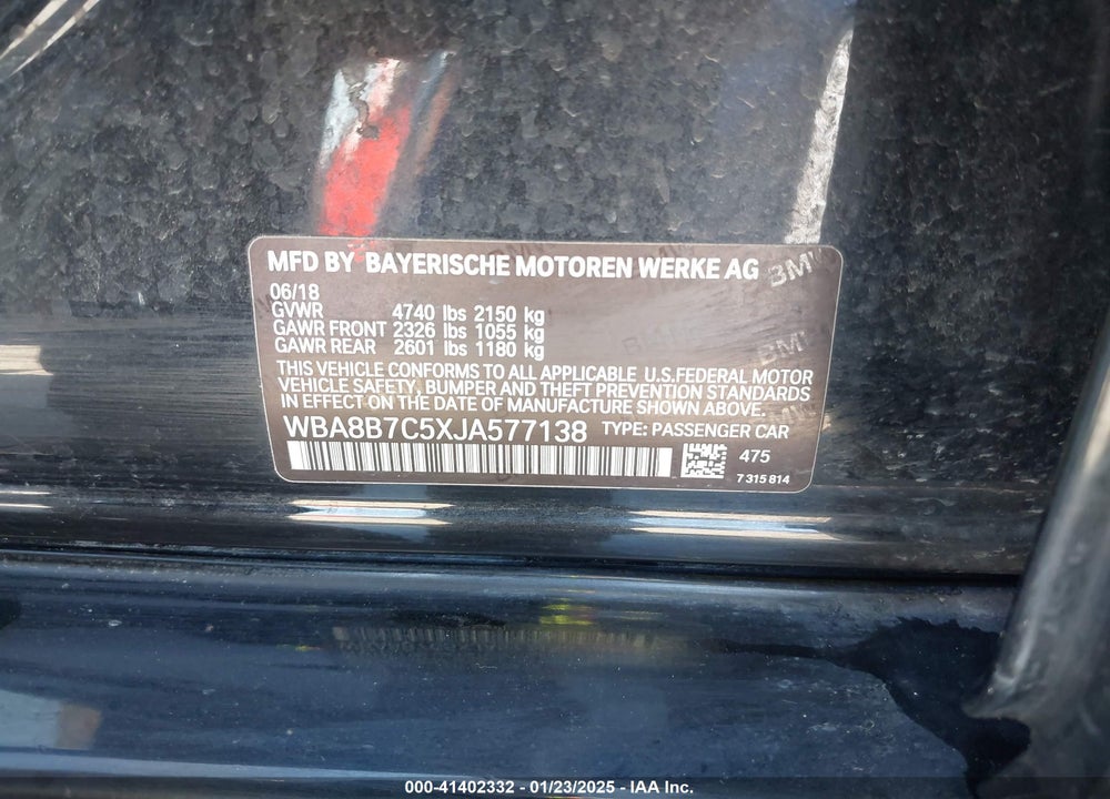 2018 BMW 340I VIN: WBA8B7C5XJA577138