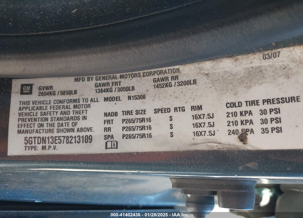2007 HUMMER H3 SUV VIN: 5GTDN13E578213109