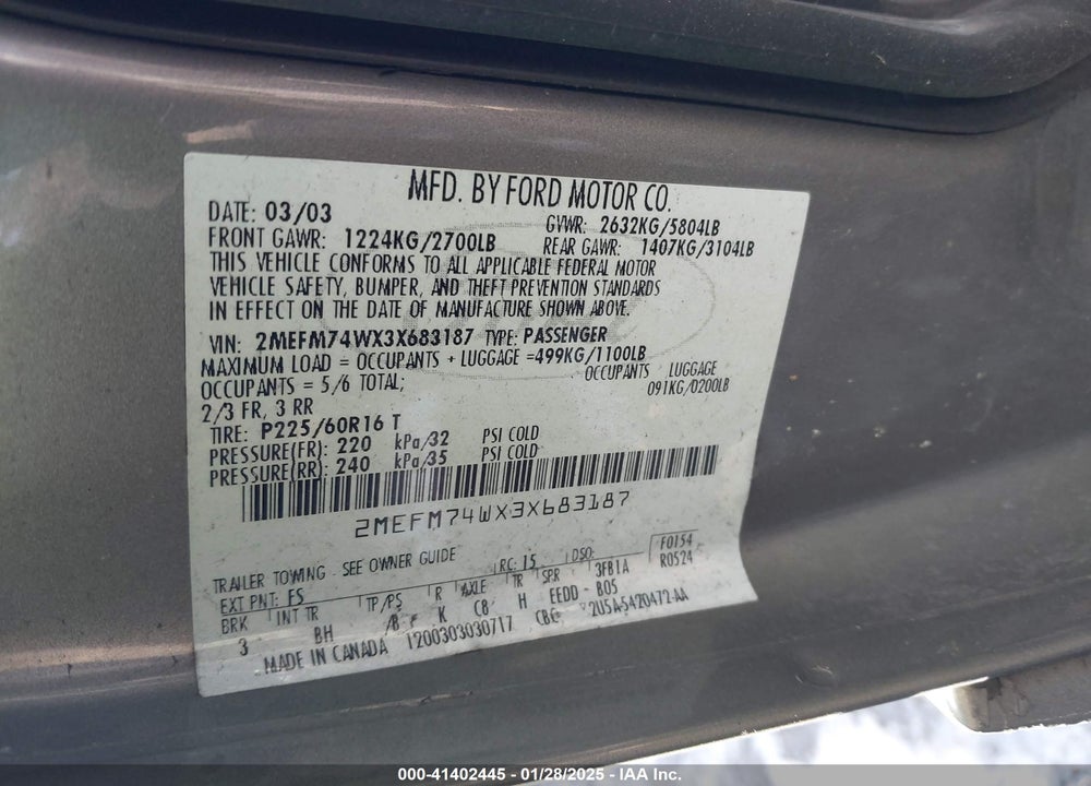 2003 MERCURY GRAND MARQUIS GS VIN: 2MEFM74WX3X683187