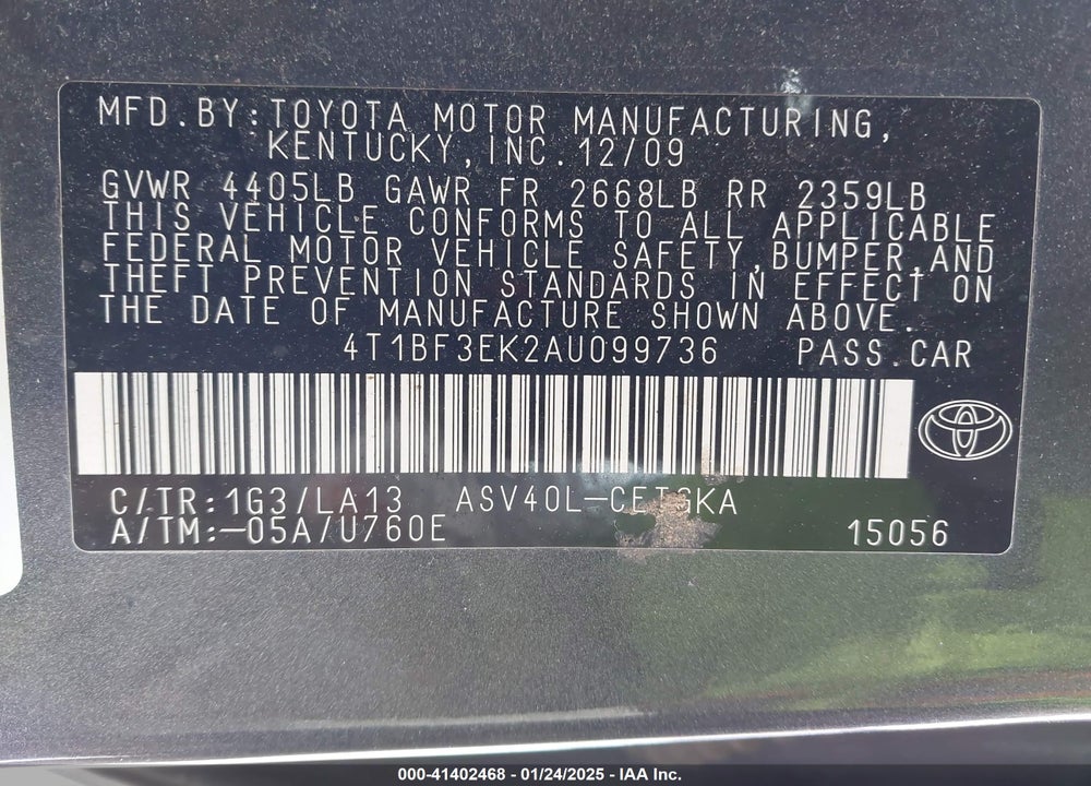 2010 TOYOTA CAMRY VIN: 4T1BF3EK2AU099736
