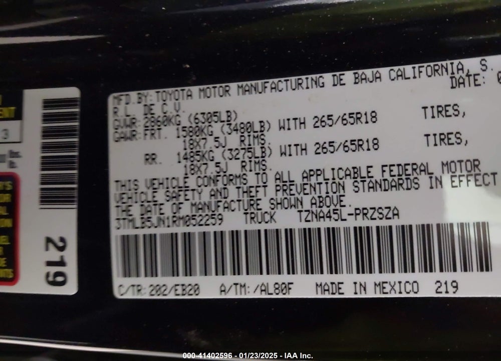 2024 TOYOTA TACOMA VIN: 3TMLB5JN1RM052259