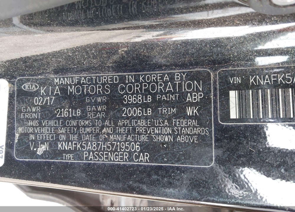 2017 KIA FORTE VIN: KNAFK5A87H5719506