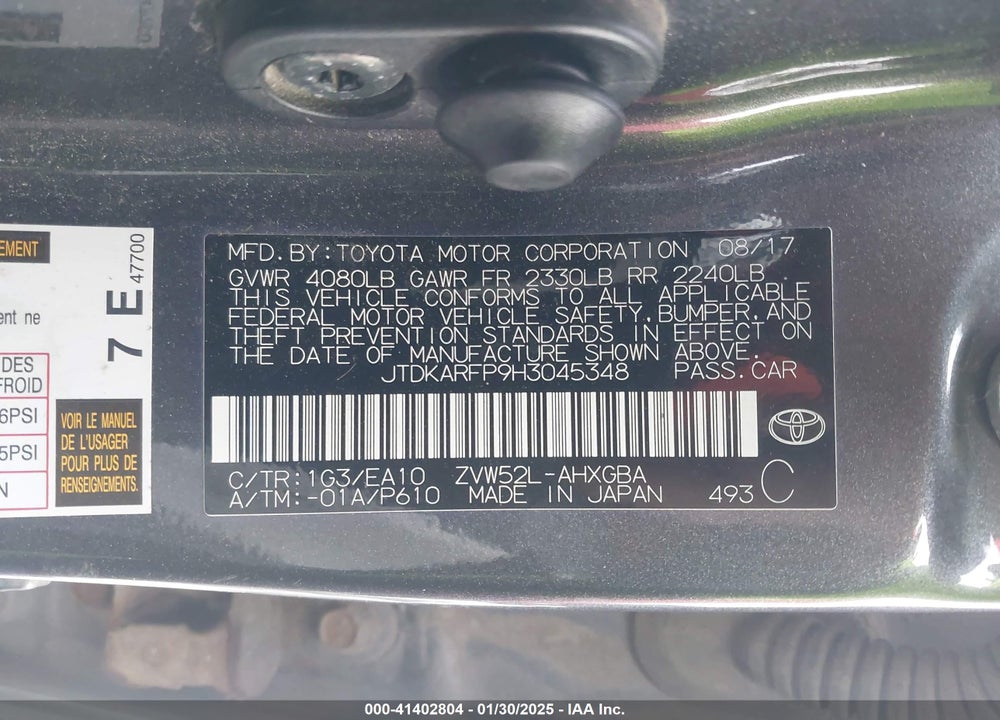 2017 TOYOTA PRIUS PRIME VIN: JTDKARFP9H3045348