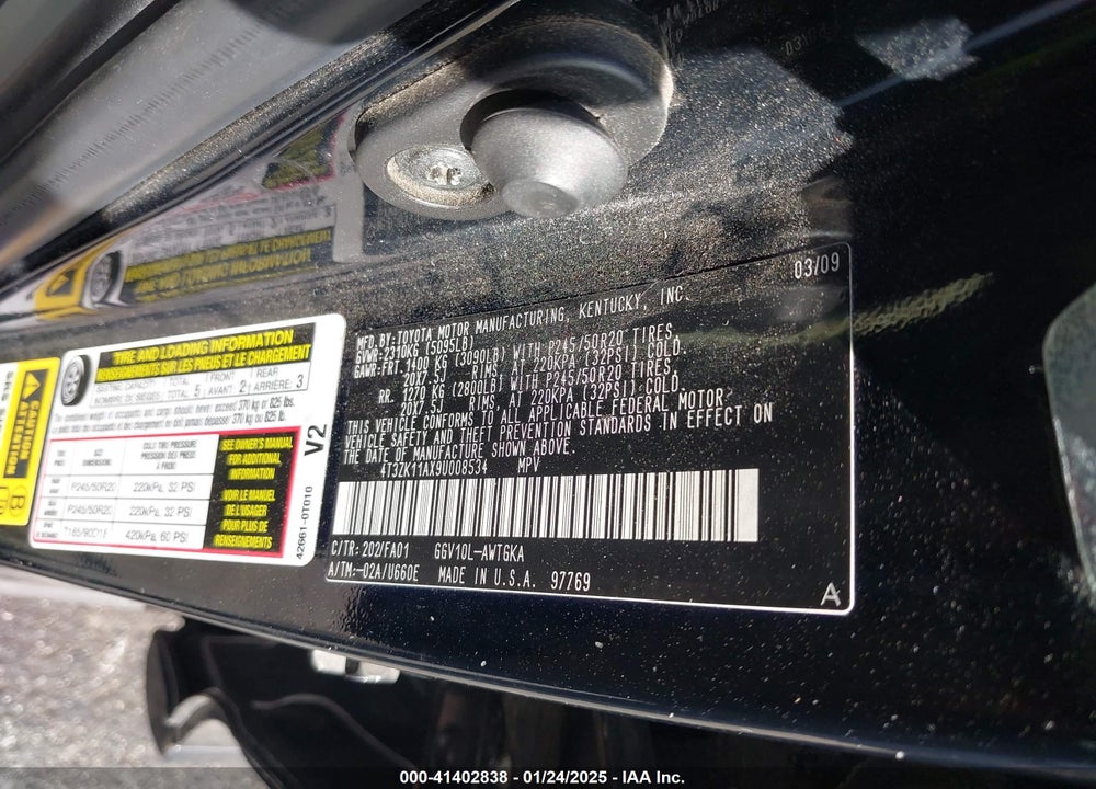 2009 TOYOTA VENZA BASE V6 VIN: 4T3ZK11AX9U008534