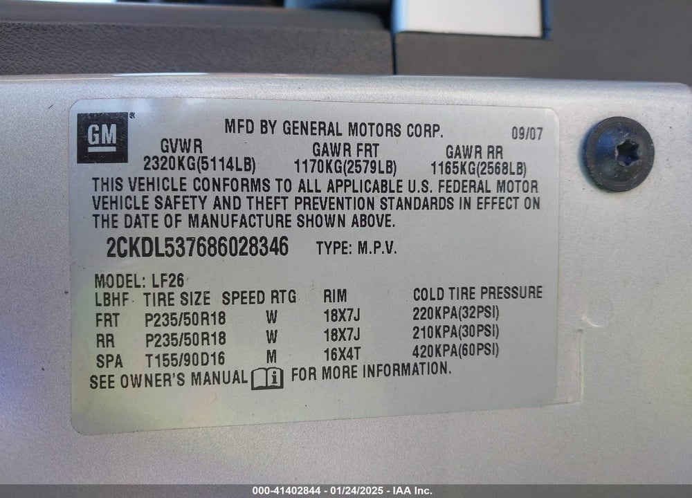 2008 PONTIAC TORRENT GXP VIN: 2CKDL537686028346