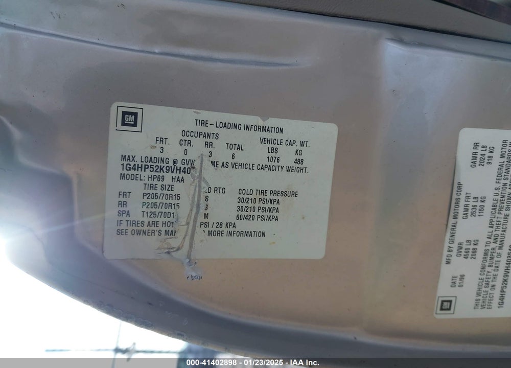 1997 BUICK LESABRE CUSTOM VIN: 1G4HP52K9VH403540
