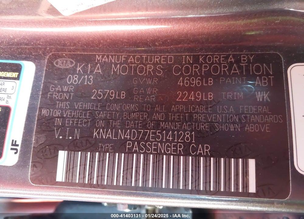 2014 KIA CADENZA VIN: KNALN4D77E5141281