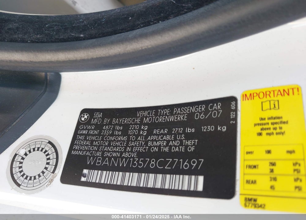 2008 BMW 535I VIN: WBANW13578CZ71697