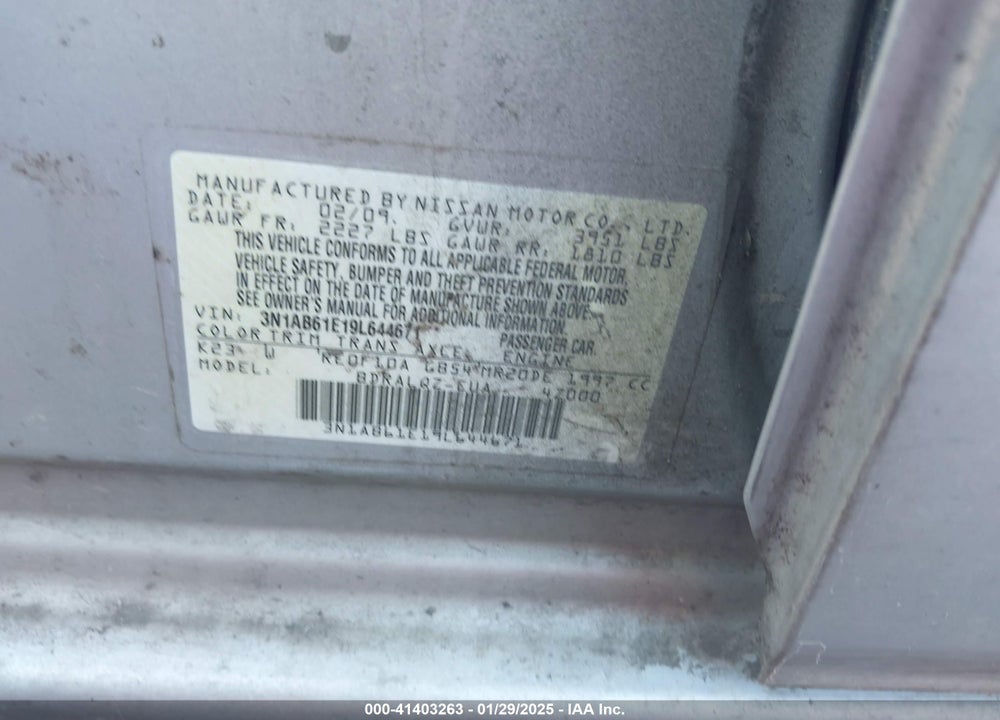 2009 NISSAN SENTRA 2.0 VIN: 3N1AB61E19L644671