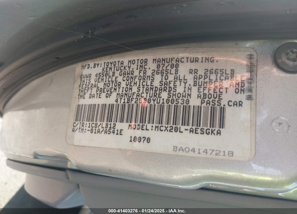 2000 TOYOTA AVALON XLS VIN: 4T1BF28B0YU100530