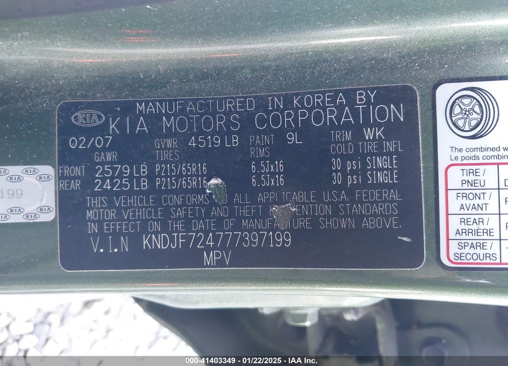 2007 KIA SPORTAGE LX VIN: KNDJF724777397199